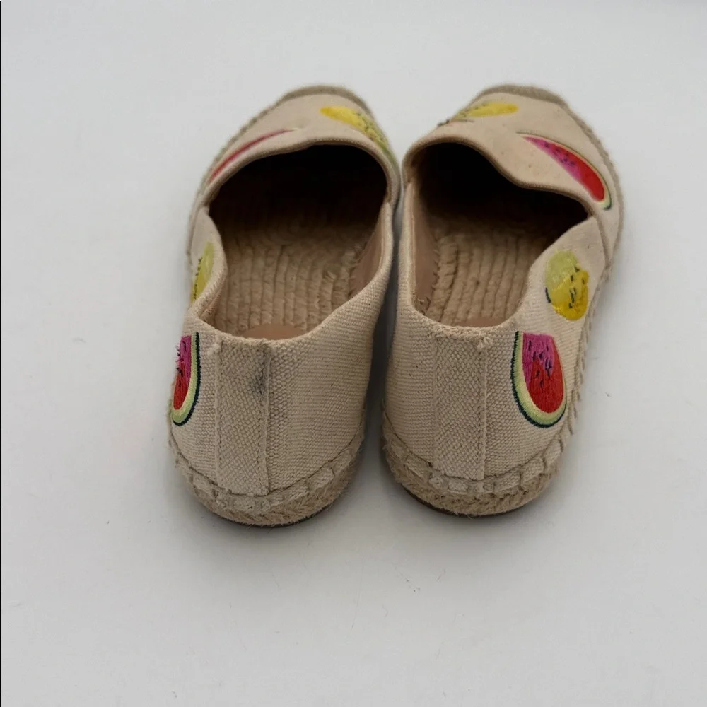J. Crew Beige Espadrilles Fruit Embroidery canvas women 7.5 slip on beach vacay